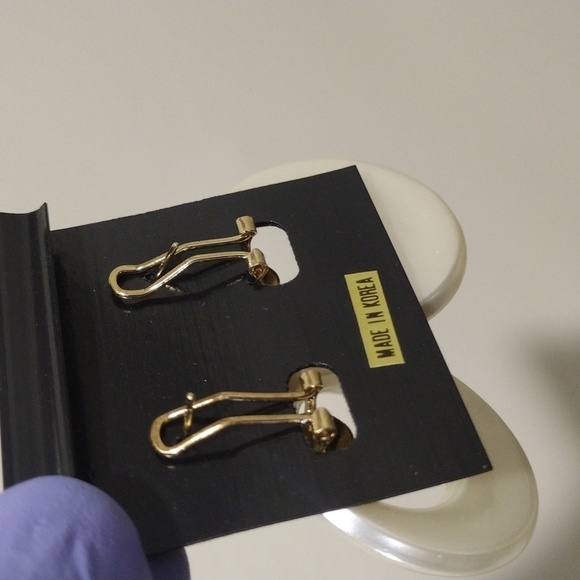 Women's Stunning Gold tone & Off-white Omega Back Hoop Drop Earrings - 1.75-inch - Picture 3 of 4